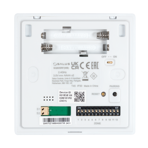 Bezprzewodowy, natynkowy regulator temperatury, bateryjny, biały