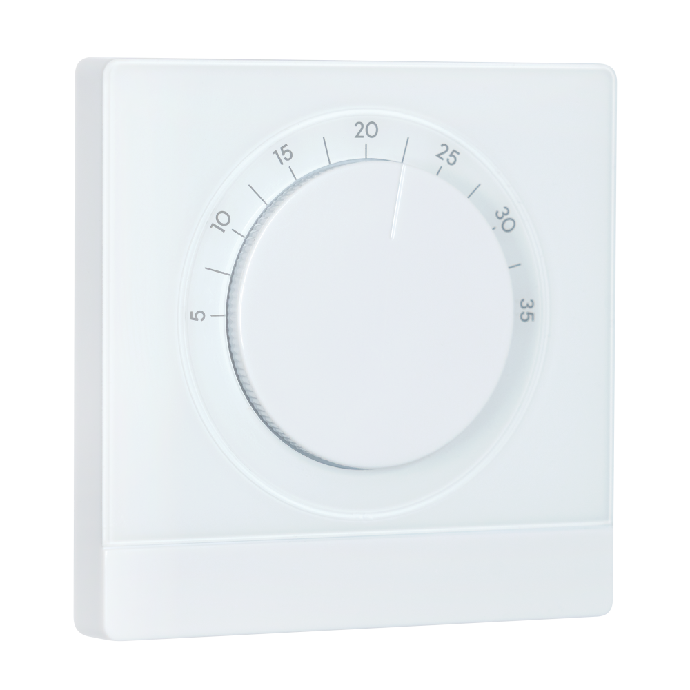 Bezprzewodowy, natynkowy regulator temperatury, bateryjny, biały